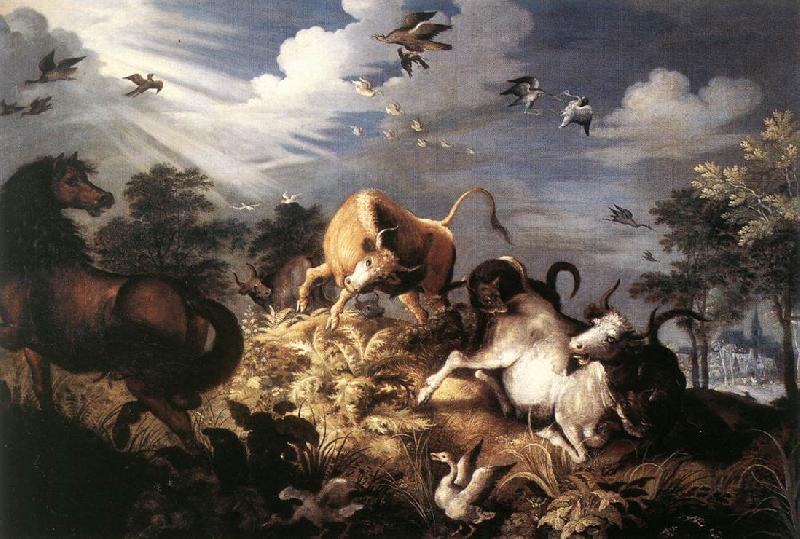 Roelant Savery Horses and Oxen Attacked by Wolves oil painting picture